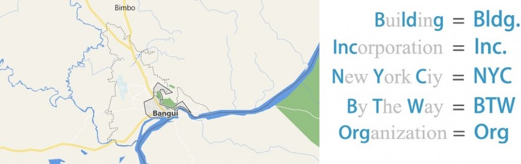 Abbreviations for Bangui, Central African Republic