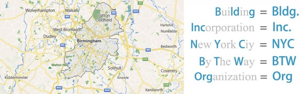 Abbreviations for Birmingham, United Kingdom