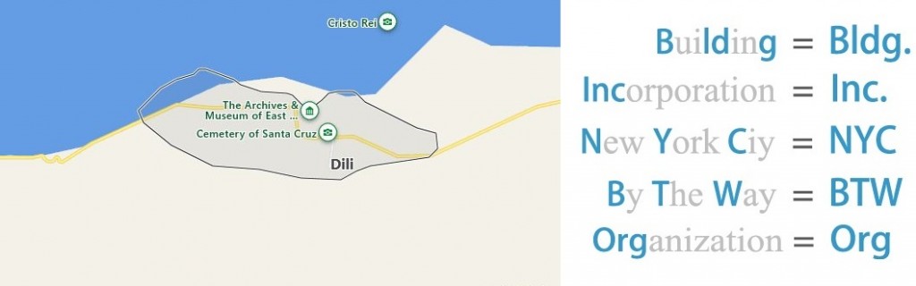 Abbreviations for Dili, East Timor