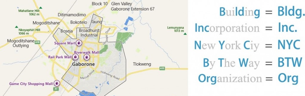 Abbreviations for Gaborone, Botswana