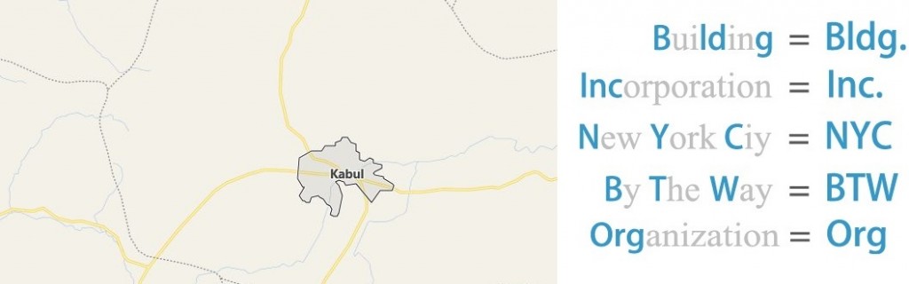 Abbreviations for Kabul, Afghanistan