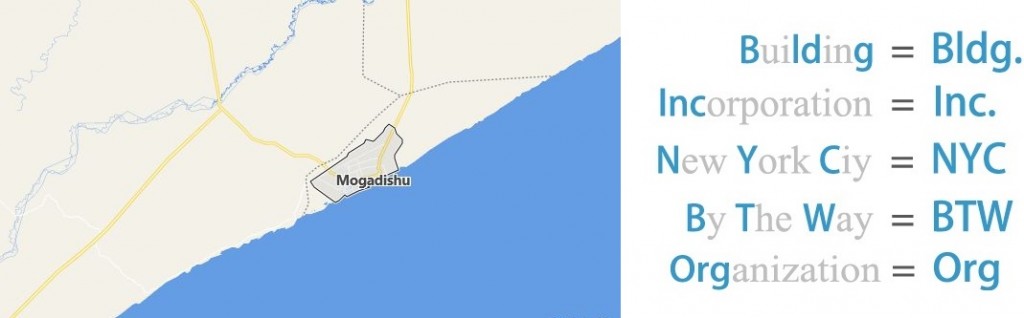 Abbreviations for Mogadishu, Somalia