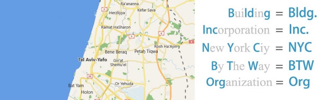Abbreviations for Tel Aviv, Israel
