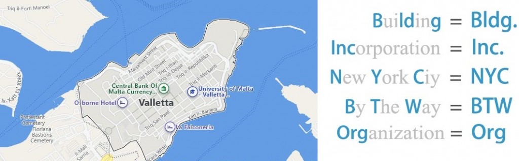 Abbreviations for Valletta, Malta